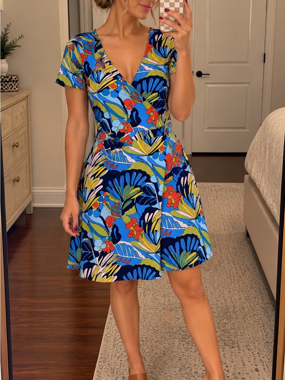 J Crew Mercantile Faux wrap dress blue tropical multi size 6